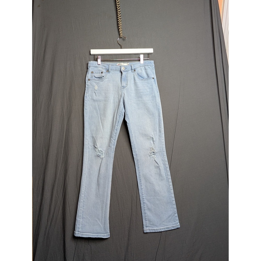 Levis Girls 16 Reg Bootcut Jeans Light Wash Distressed Ripped Adjustable Waist
